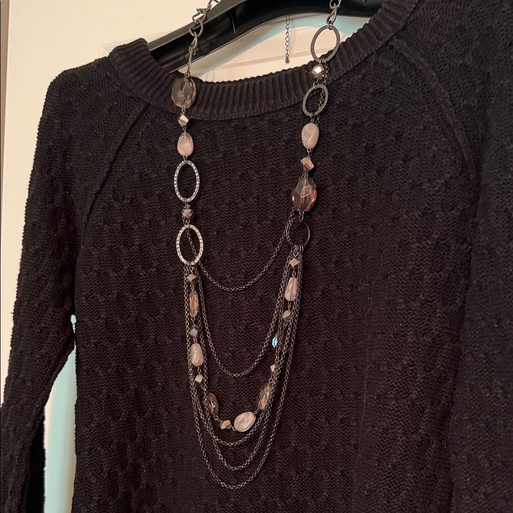 Chic Multi-Layered Black and Silver Necklace